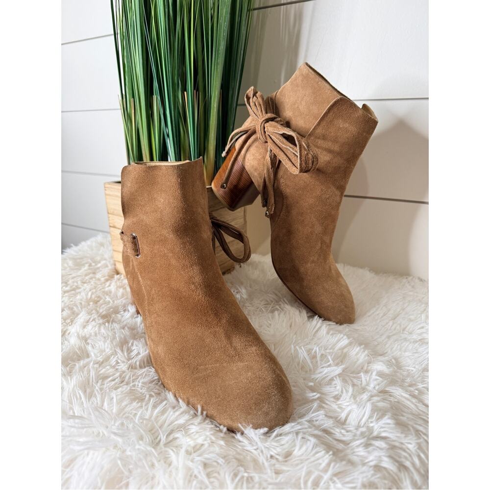 Rag & Bone Dalia II Suede Studded Tassel Tie Chunky Heel Bootie Camel Size 39 - Picture 4 of 10